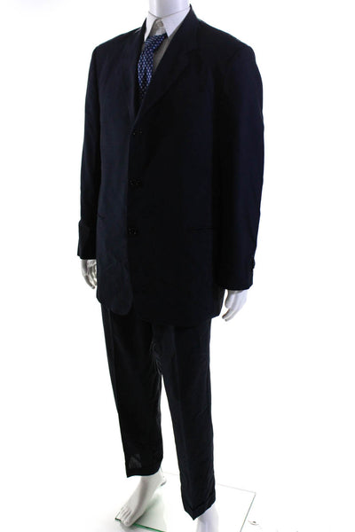 Donna Karan Signature Mens Navy Wool Pinstriped Blazer Pants Suit Set Size 43