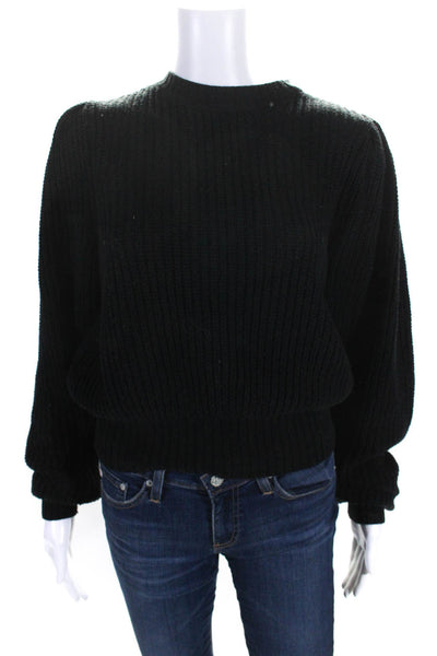 Frame Womens Cotton Ribbed Textured Knitted Long Sleeve Sweater Black Size XS