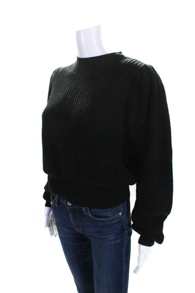 Frame Womens Cotton Ribbed Textured Knitted Long Sleeve Sweater Black Size XS