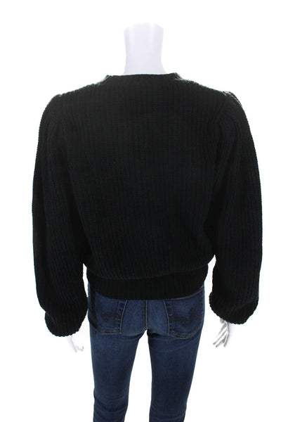 Frame Womens Cotton Ribbed Textured Knitted Long Sleeve Sweater Black Size XS