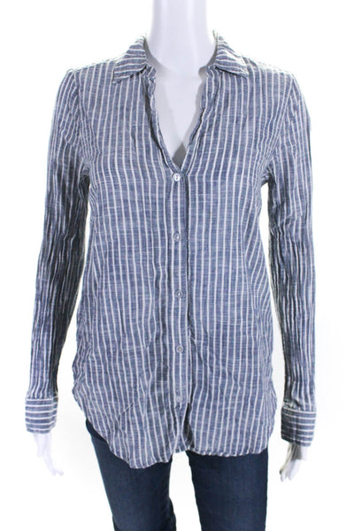 Michael Stars Womens Cotton Striped Print Collared Button Down Shirt Blue Size S