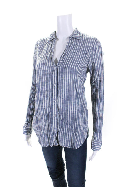 Michael Stars Womens Cotton Striped Print Collared Button Down Shirt Blue Size S