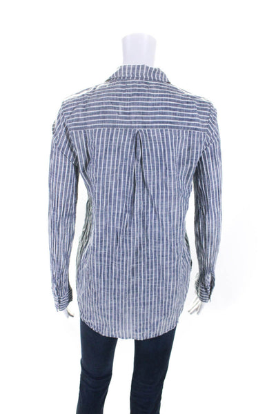 Michael Stars Womens Cotton Striped Print Collared Button Down Shirt Blue Size S