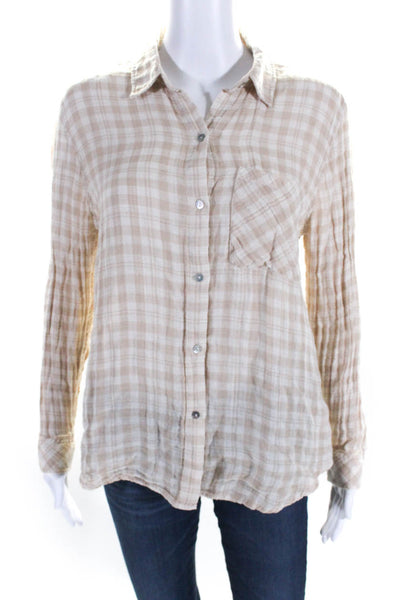 Rails Womens Cotton Gauze Plaid Print Ellis Button Down Shirt Sand Beige Size S