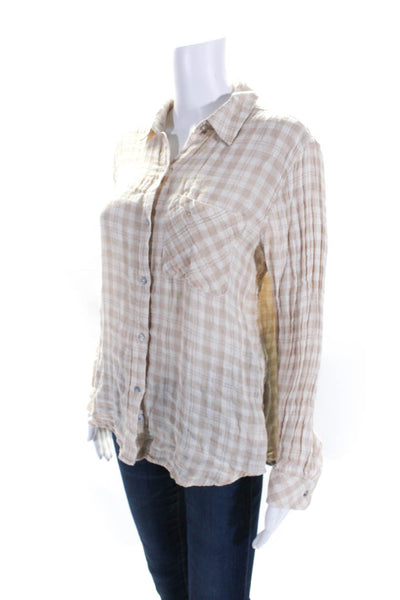 Rails Womens Cotton Gauze Plaid Print Ellis Button Down Shirt Sand Beige Size S