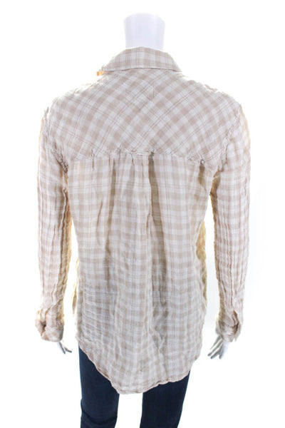 Rails Womens Cotton Gauze Plaid Print Ellis Button Down Shirt Sand Beige Size S