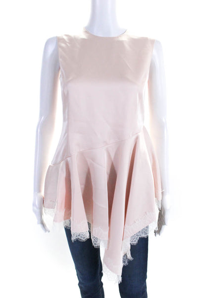 Adeam Womens Pearl Blush Lace Trim Crew Neck Sleeveless Lydia Blouse Top Size XS