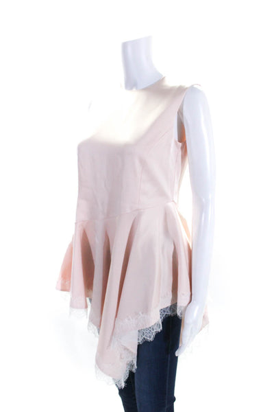 Adeam Womens Pearl Blush Lace Trim Crew Neck Sleeveless Lydia Blouse Top Size XS