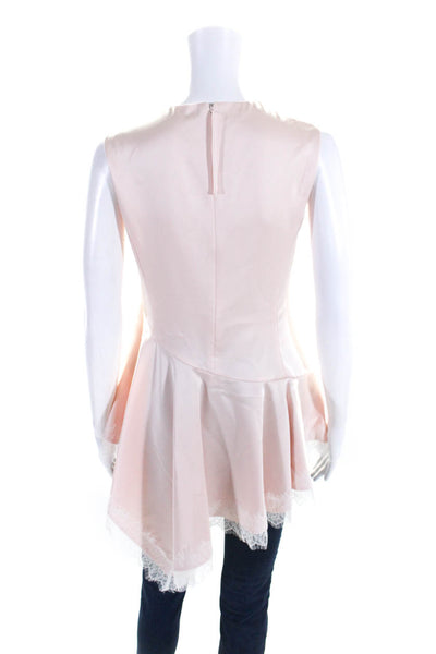 Adeam Womens Pearl Blush Lace Trim Crew Neck Sleeveless Lydia Blouse Top Size XS