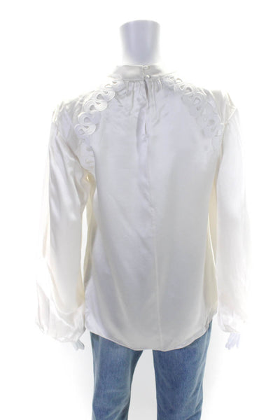 Elie Tahari Womens White High Neck Printed Long Sleeve Blouse Top Size S