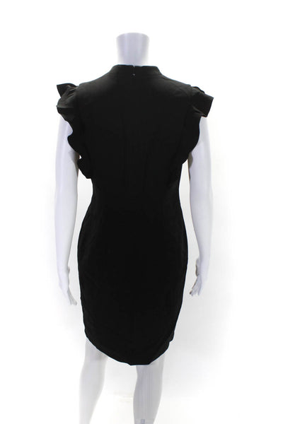 Elie Tahari Womens Black V-Neck Ruffle Zip Back Sleeveless Shift Dress Size 6