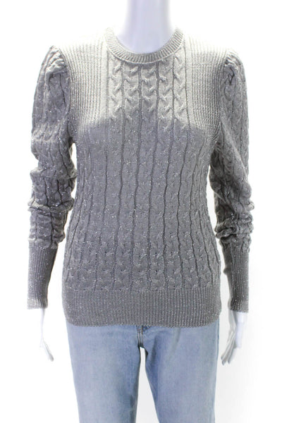 Caos Womens Pullover Metallic Cable Knit Crew Neck Sweater Gray Size Medium