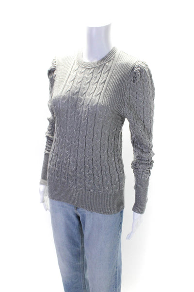 Caos Womens Pullover Metallic Cable Knit Crew Neck Sweater Gray Size Medium