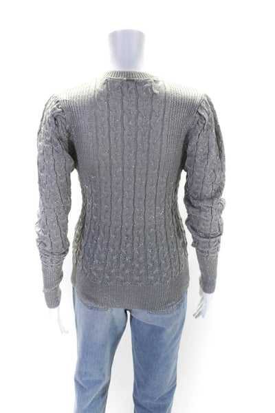 Caos Womens Pullover Metallic Cable Knit Crew Neck Sweater Gray Size Medium