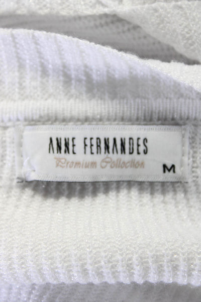 Anne Fernandes Womens Long Sleeve V Neck Ribbed Knit Sweatshirt White Medium