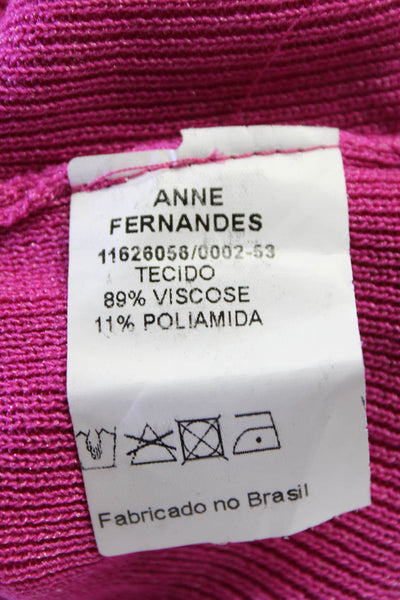 Anne Fernandes Womens Puff Sleeve Metallic Ribbed Knit V Neck Top Pink Medium