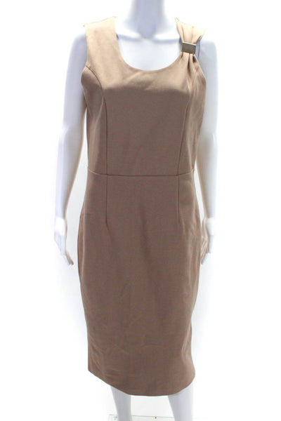 Alieva Womens Back Zip Sleeveless Scoop Neck Knee Length Sheath Dress Brown 2XL