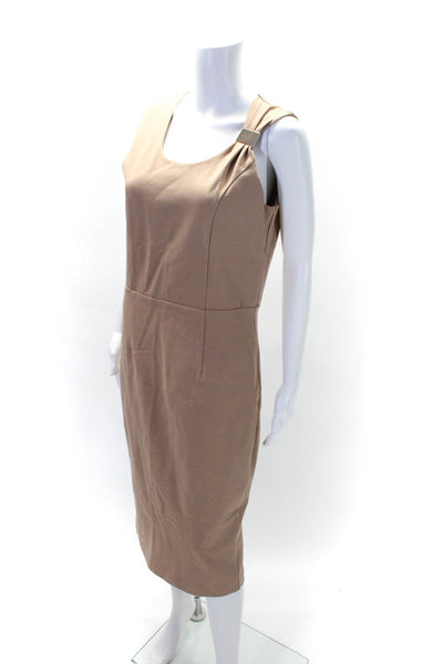 Alieva Womens Back Zip Sleeveless Scoop Neck Knee Length Sheath Dress Brown 2XL