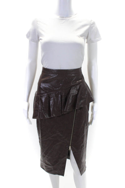 Iorane Womens Back Zip Knee Length Faux Leather Pencil Skirt Brown Size 2XL