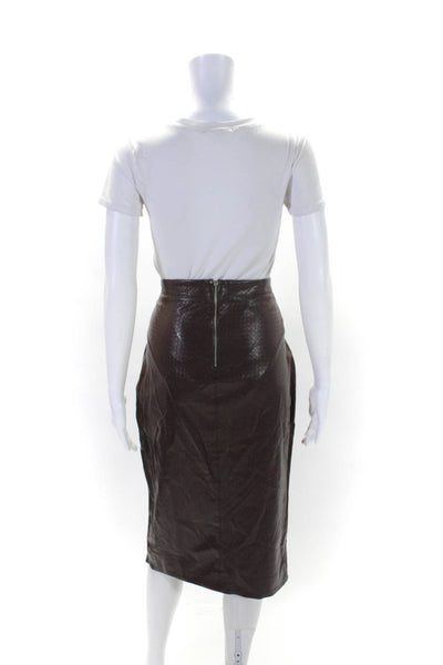 Iorane Womens Back Zip Knee Length Faux Leather Pencil Skirt Brown Size 2XL