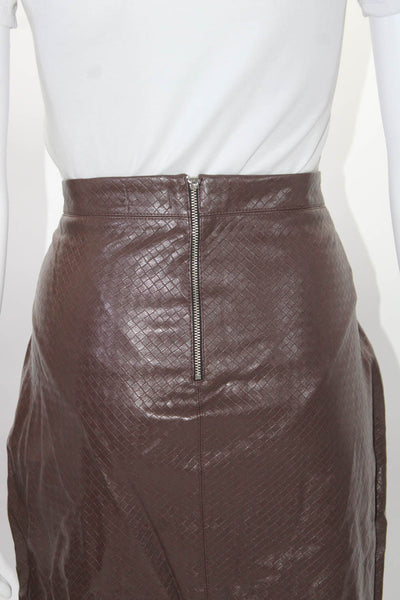 Iorane Womens Back Zip Knee Length Faux Leather Pencil Skirt Brown Size 2XL