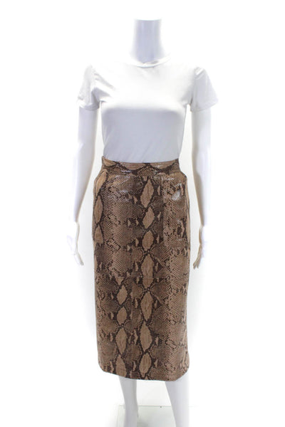 Current Air Womens Side Zip Snakeskin Printed Faux Leather Skirt Brown Size 12