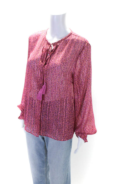 10 Crosby Derek Lam Womens Metallic Floral Tie Flounce Sleeve Blouse Pink Size 6