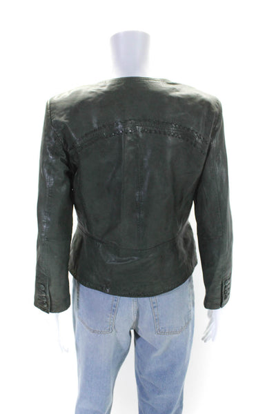 Bully Womens Leather Textured Woven Buttoned Darted Jacket Green Size EUR44