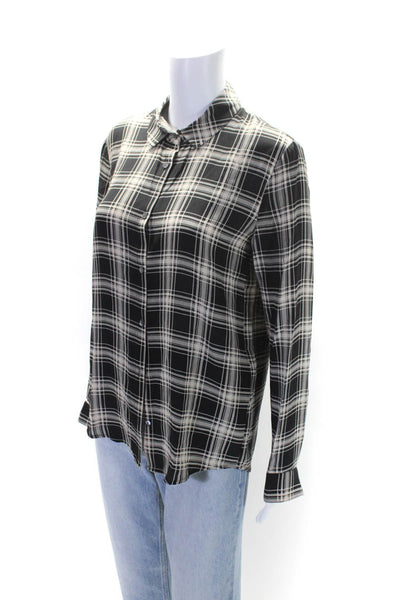 The Kooples Womens Silk Plaid Print Buttoned Collared Blouse Top Black Size S