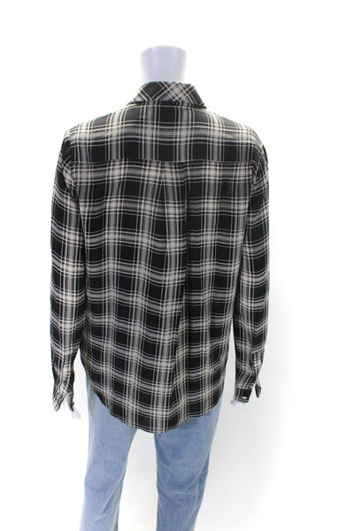 The Kooples Womens Silk Plaid Print Buttoned Collared Blouse Top Black Size S