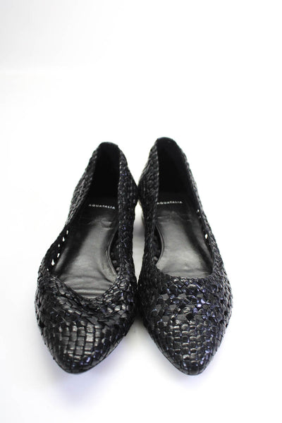 Aquatalia Womens Leather Woven Pointed Toe Low Heel Slip On Flats Black Size 6