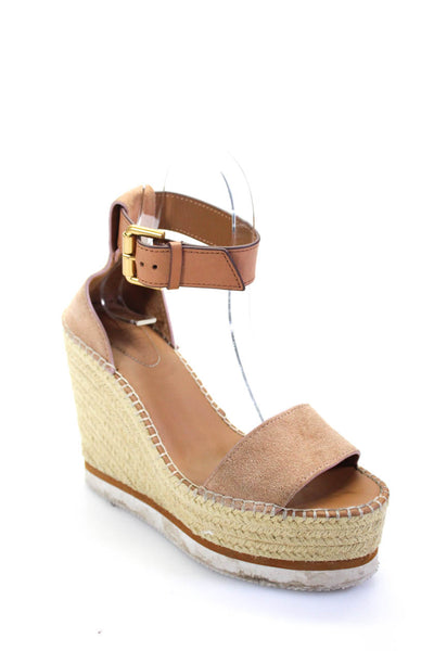 See by Chloe Womens Espadrille Buckled Platform Wedge Heels Beige Size EUR37