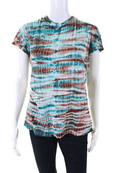 Proenza Schouler Womens Cotton Tie Dye Round Neck Short Sleeve Top Blue Size S