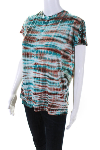 Proenza Schouler Womens Cotton Tie Dye Round Neck Short Sleeve Top Blue Size S