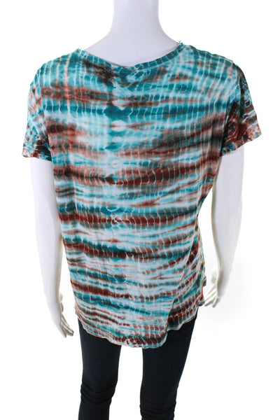 Proenza Schouler Womens Cotton Tie Dye Round Neck Short Sleeve Top Blue Size S