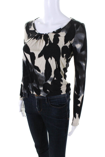 Piazza Sempione Womens Abstract Round Neck Long Sleeve Top Black Size EUR40