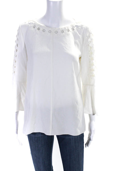 Elie Tahari Womens White Silk Cut Out Detail Bell Long Sleeve Blouse Top Size S