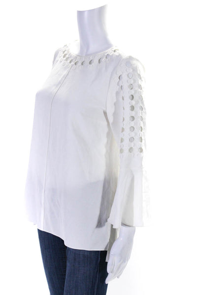 Elie Tahari Womens White Silk Cut Out Detail Bell Long Sleeve Blouse Top Size S