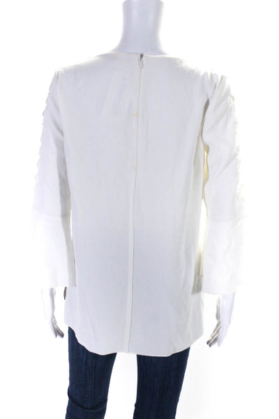 Elie Tahari Womens White Silk Cut Out Detail Bell Long Sleeve Blouse Top Size S