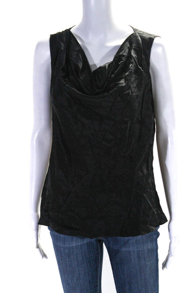 Elie Tahari Womens Solid Black Drape Neck Sleeveless Blouse Top Size S