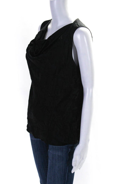 Elie Tahari Womens Solid Black Drape Neck Sleeveless Blouse Top Size S