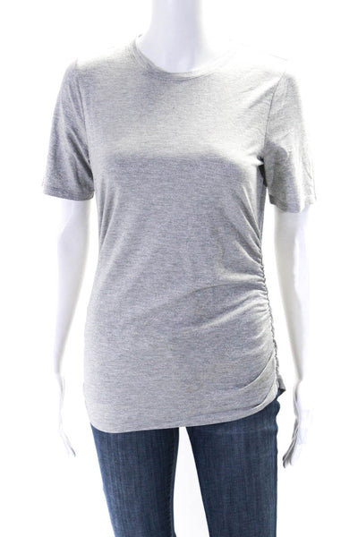 Elie Tahari Womens Silver Ruched Crew Neck Short Sleeve Blouse Top Size S