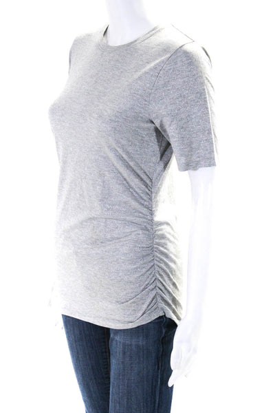 Elie Tahari Womens Silver Ruched Crew Neck Short Sleeve Blouse Top Size S