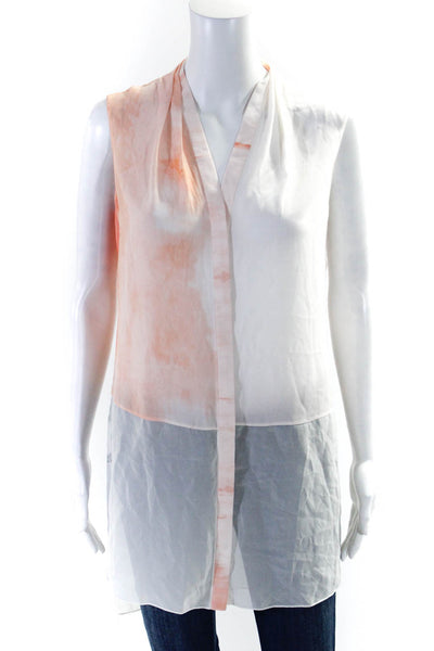 Elie Tahari Womens Orange White Ombre V-Neck Asymmetric Blouse Top Size S