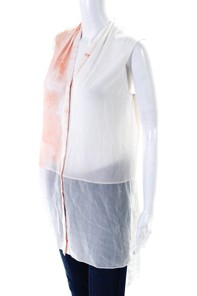 Elie Tahari Womens Orange White Ombre V-Neck Asymmetric Blouse Top Size S