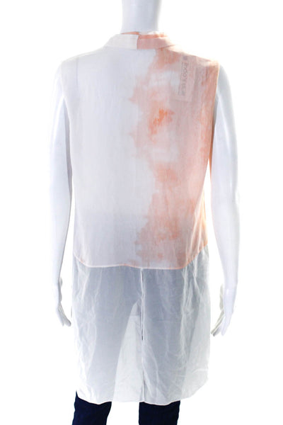 Elie Tahari Womens Orange White Ombre V-Neck Asymmetric Blouse Top Size S