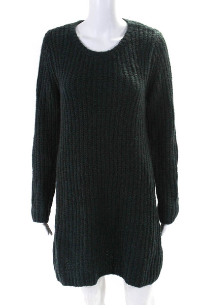 COS Womens Round Neck Ribbed Textured Long Sleeve Sweater Dress Green Size S