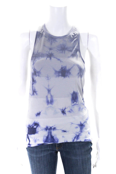 Lululemon Womens Striped Tie Dye Print Sleeveless Tank Top White Blue Size 6