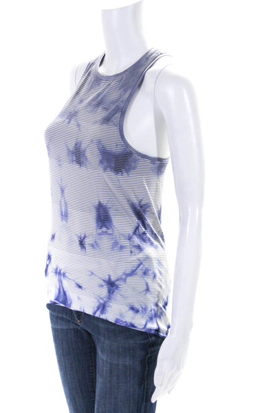 Lululemon Womens Striped Tie Dye Print Sleeveless Tank Top White Blue Size 6