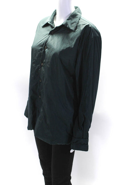 Prada Womens Dark Green Collar Button Down Long Sleeve Jacket Size M